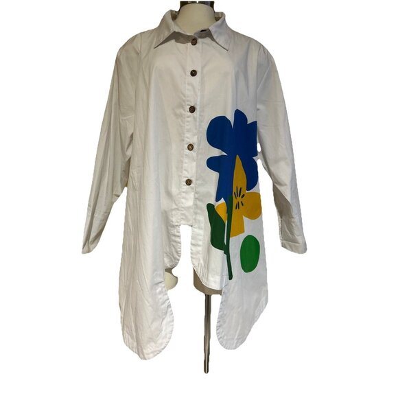 Art To Wear Cupcake International Floral Abstract L 100% Cotton Jacket Shirt - Picture 1 of 13